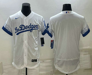 Men%27s Los Angeles Dodgers Blank White City Connect Flex Base Stitched Baseball Jersey